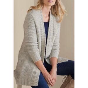 Soft Surroundings Wool Blend Longline Cardigan Sweater XS Beige Green Blue
